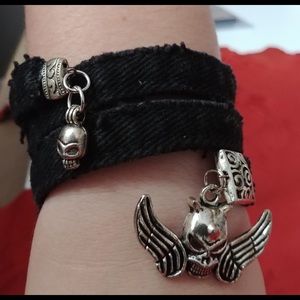 Black Denim & Skulls Bracelet
